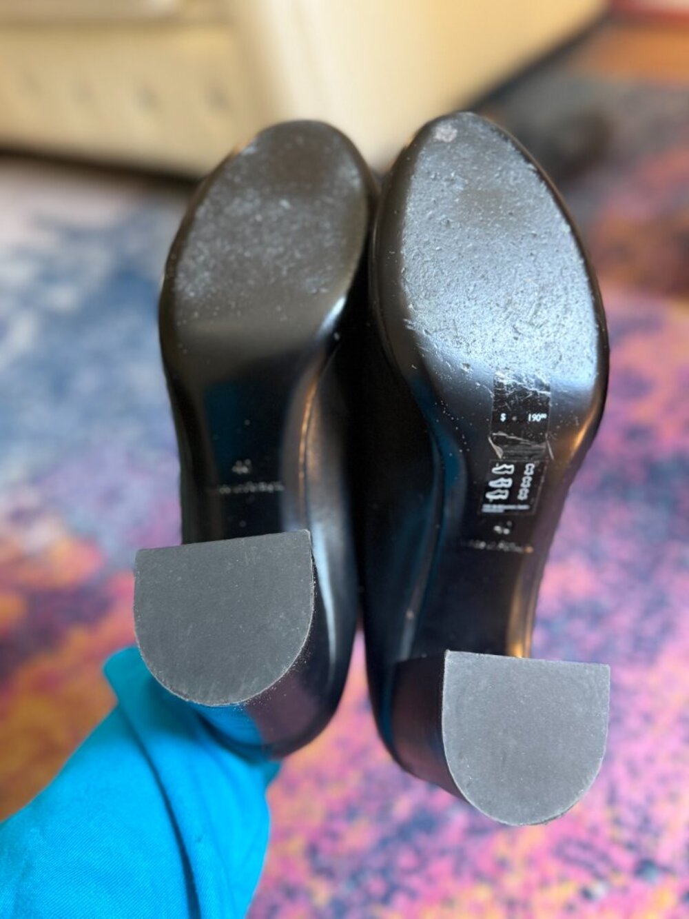 COS Black Leather Block Heel Pumps EU 40 Almond Toe Made in Italy Minimalist - Picture 5 of 8